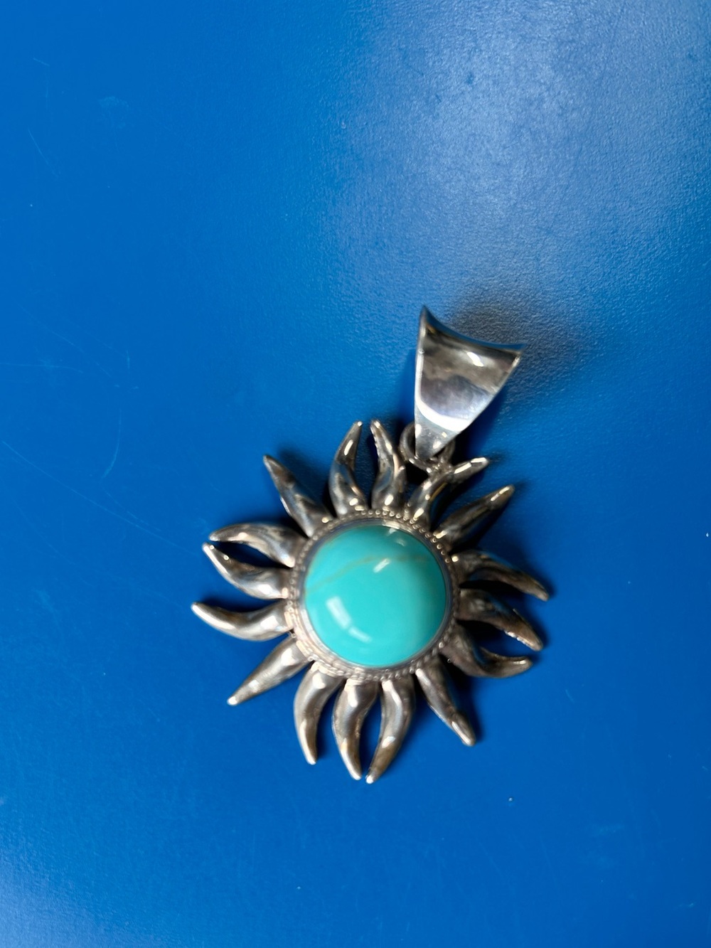 Sterling Southwestern Sunburst in Turquoise Sunburst Pendant